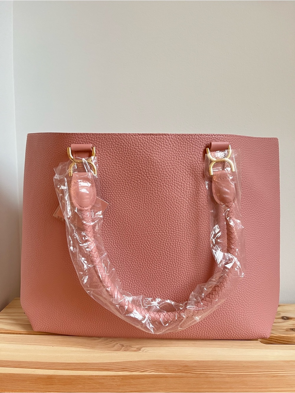Pink Tote Bag with Braided Handles